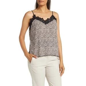 Everleigh Women Animal Printed Lace Trim Crinkle Release Pleate Cami Top Size M